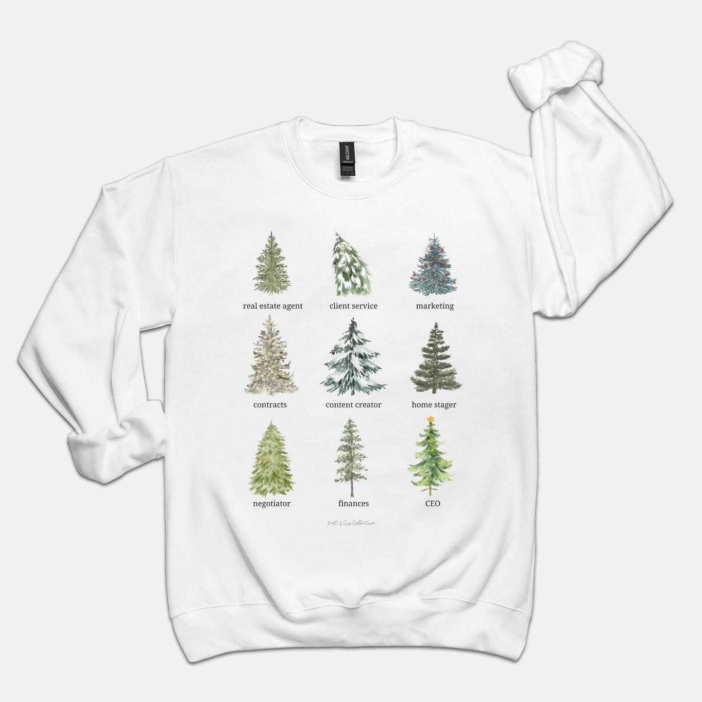 Real Estate Agent Roles Watercolor Winter Trees Crew Neck Sweatshirt