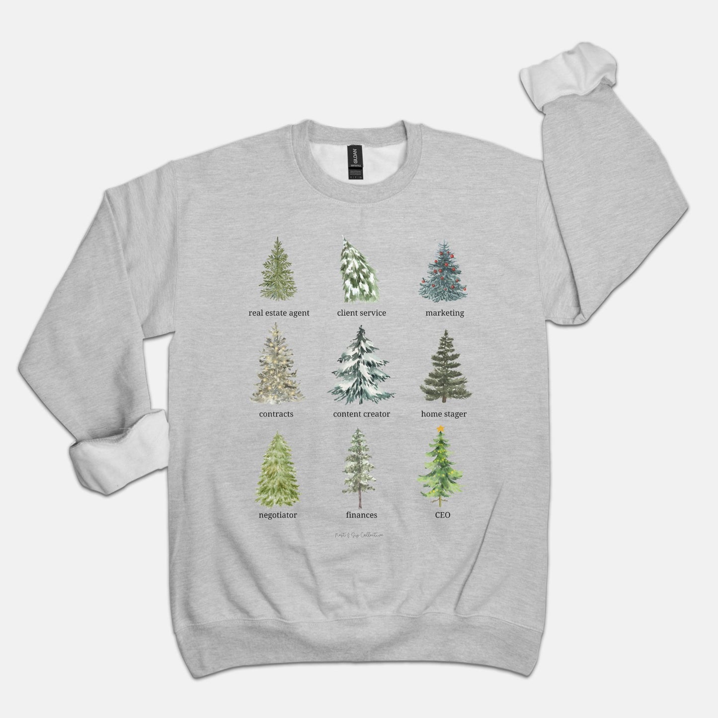 Real Estate Agent Roles Watercolor Winter Trees Crew Neck Sweatshirt