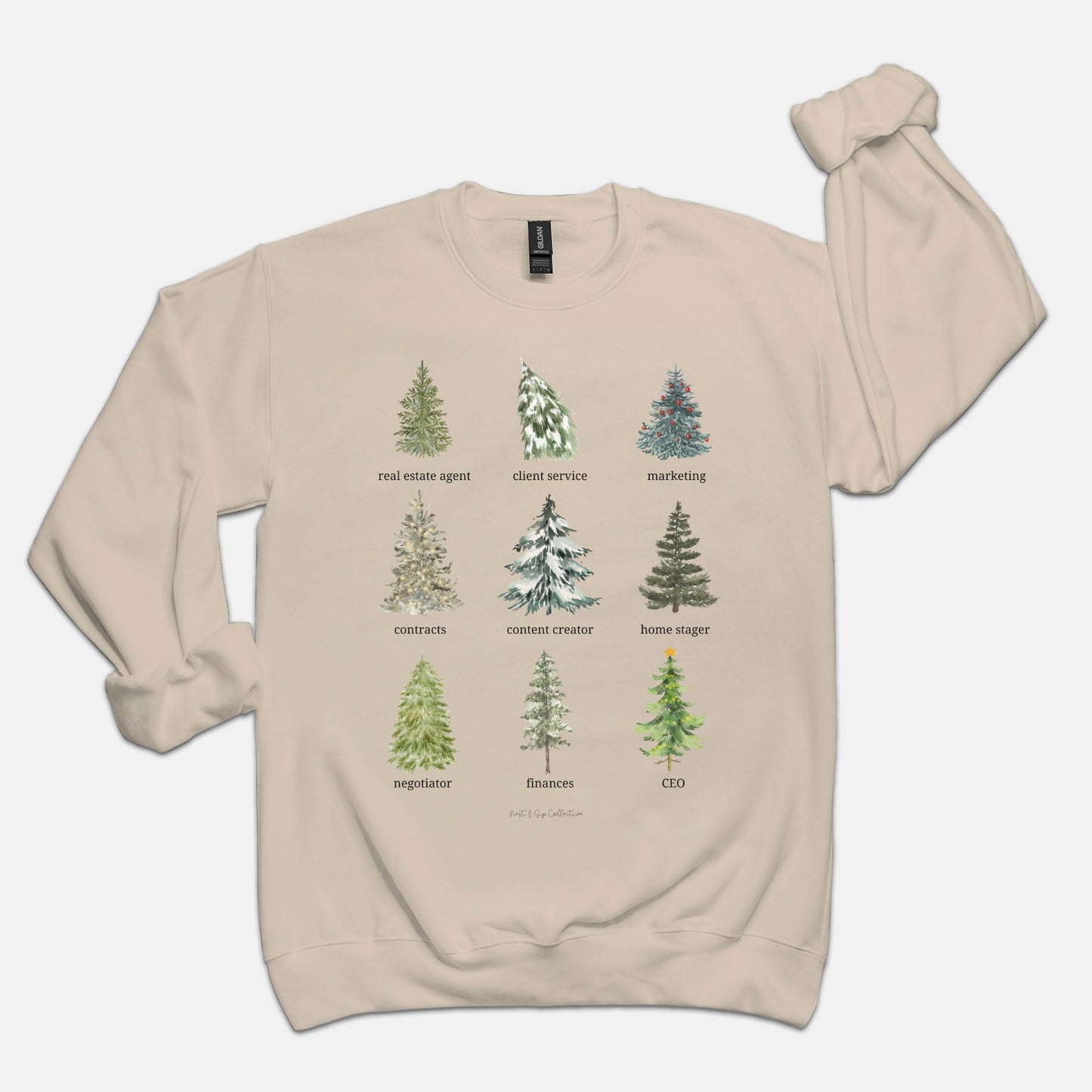 Real Estate Agent Roles Watercolor Winter Trees Crew Neck Sweatshirt