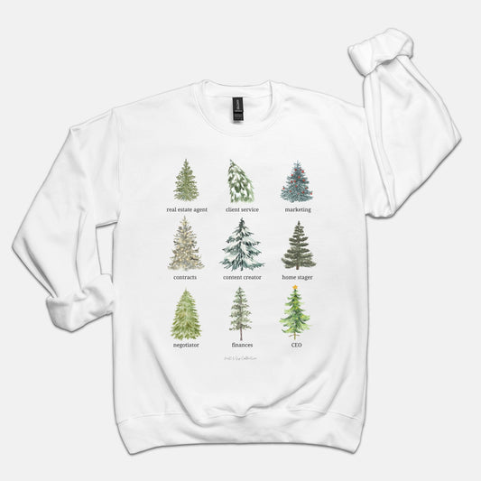 Real Estate Agent Roles Watercolor Winter Trees Crew Neck Sweatshirt