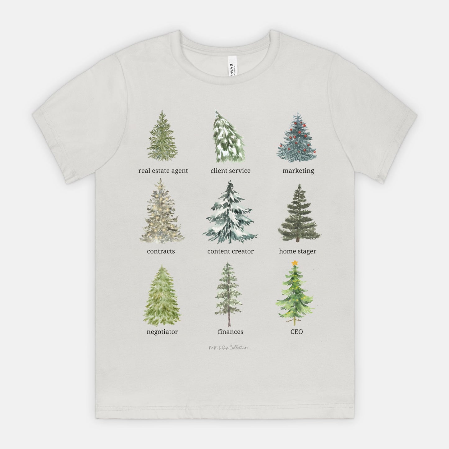 Real Estate Agent Roles Watercolor Winter Trees Tee