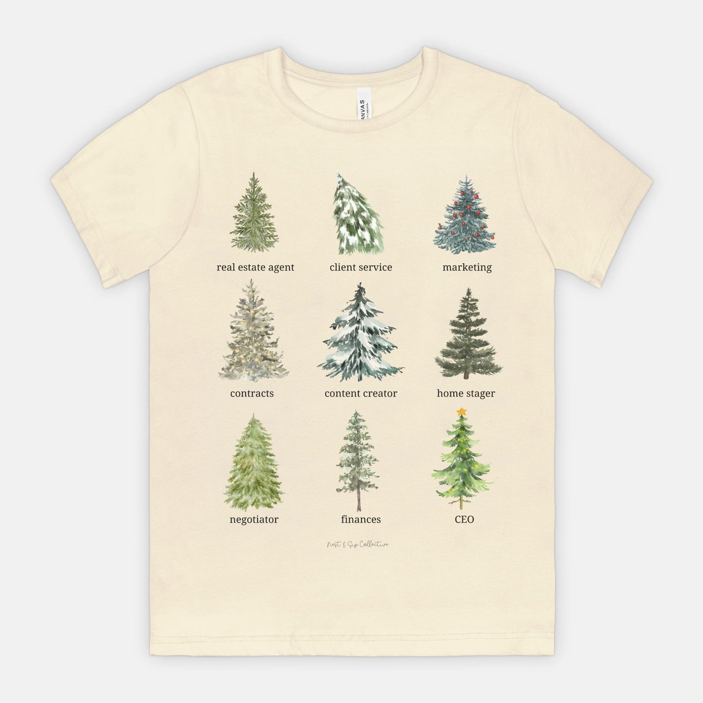 Real Estate Agent Roles Watercolor Winter Trees Tee