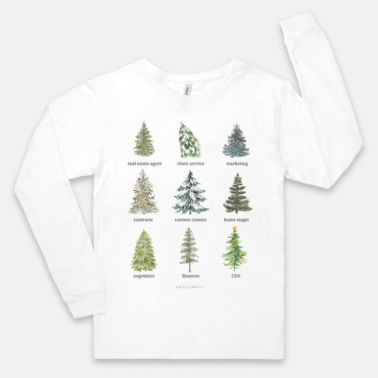 Real Estate Agent Roles Watercolor Winter Trees Long Sleeve Tee