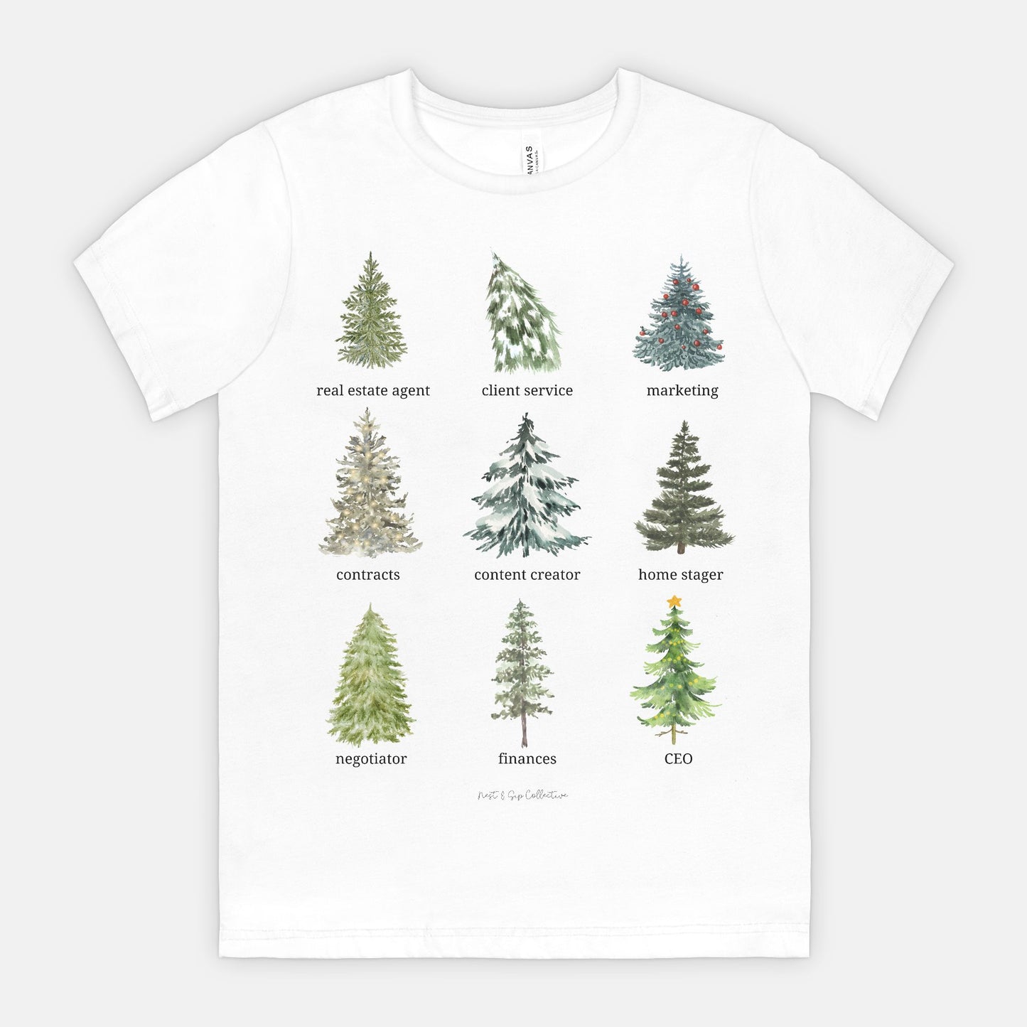 Real Estate Agent Roles Watercolor Winter Trees Tee